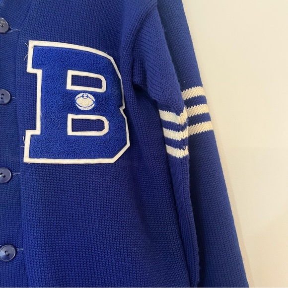 Vintage 60s Honor Made Blue Varsity Letterman Knit Cardigan - Picture 3 of 7